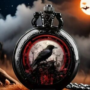 Black and Red Raven Pocket Watch